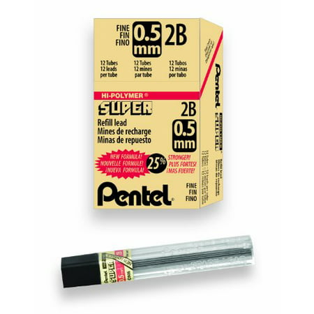 Pentel Super Hi-Polymer Lead Refill, 0.5mm, Fine, 2B, 144 Pieces of Lead