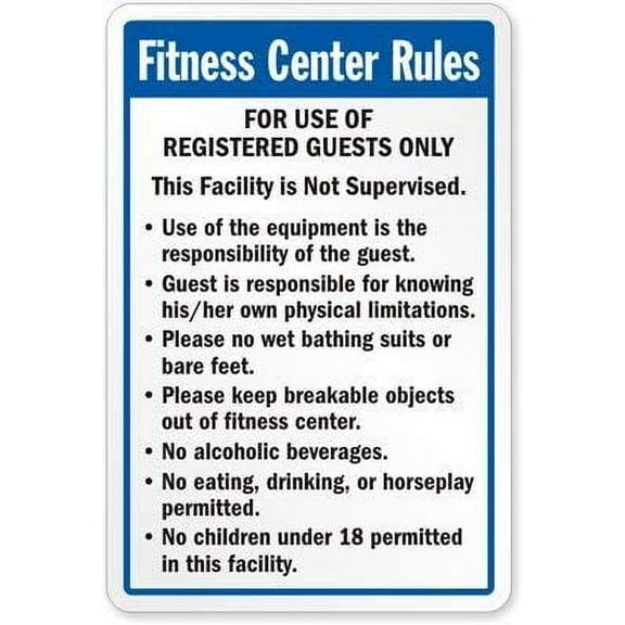 Fitness Center Rules Sign Size: 8 x 12 inch