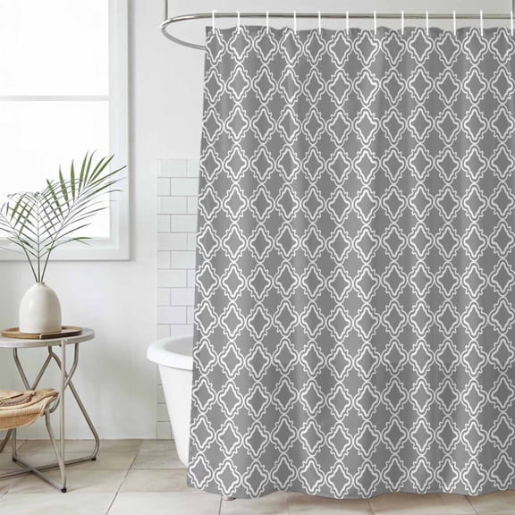 Dark Grey Morocco Shower Curtain Set, Waterproof Shower Curtains for Bathroom, Modern Abstract Classic Geometric Washable Fabric Cloth Bath Curtain for Bathtub Decoration with Hooks 48x72 Inches