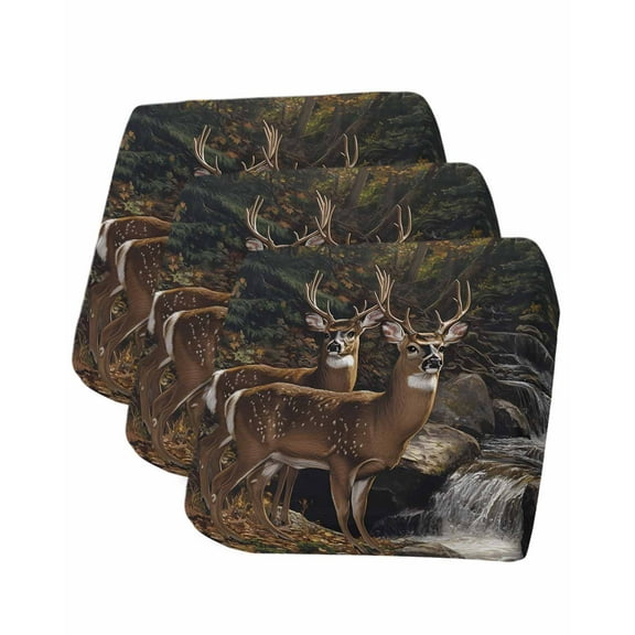 Forest Deer Sofa Couch Cushion Covers Washable, Removable Stretchable Sectional Couch Covers, Farmhouse Vintage River Elk Slipcovers for L & T Shape Sofa Furniture Protector S Size 3 pcs