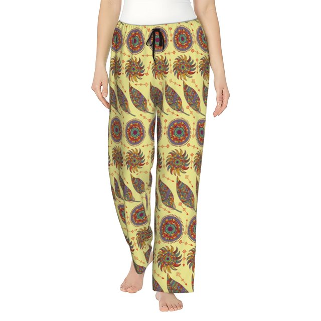 Fotbe Bohemia Pantalones de Pijama para Mujer, Pantalones de Dormir, Pantalones Pj con Cordón y Bolsillos-XX-Large
