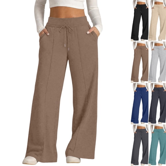 Baggy Sweatpants for Women High Waisted Wide Leg Sweat Pants Drawstring Workout Active Jogger Fall Winter Sweatpants Coffee M