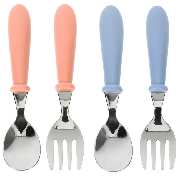 Juego de 4 cubiertos para bebés y niños pequeños: cucharas y tenedores. Artículos esenciales para la alimentación del bebé.