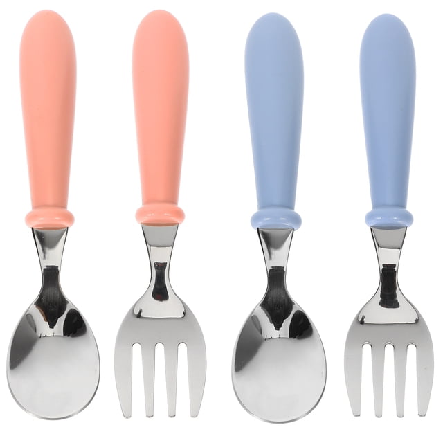 SHISUYAN 4Pcs Toddlers Tableware Stainless Steel Reusable Spoon and Fork Set