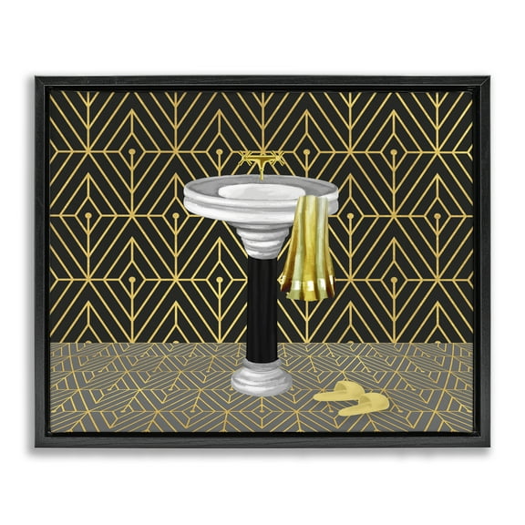Stupell Industries Deco Style Glam Bathroom Geometric Painting Black Floater Framed Canvas Art Print Wall Art, 21 x 17