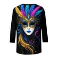 thumbnail image 6 of Visit the JURANMO Store Womens Three Quarter Sleeve T Shirts Carnival Mask Printed Mardi Gras Tee Shirt Novelty Graphic Fashion Tunic Tops Multicolor M, 6 of 7