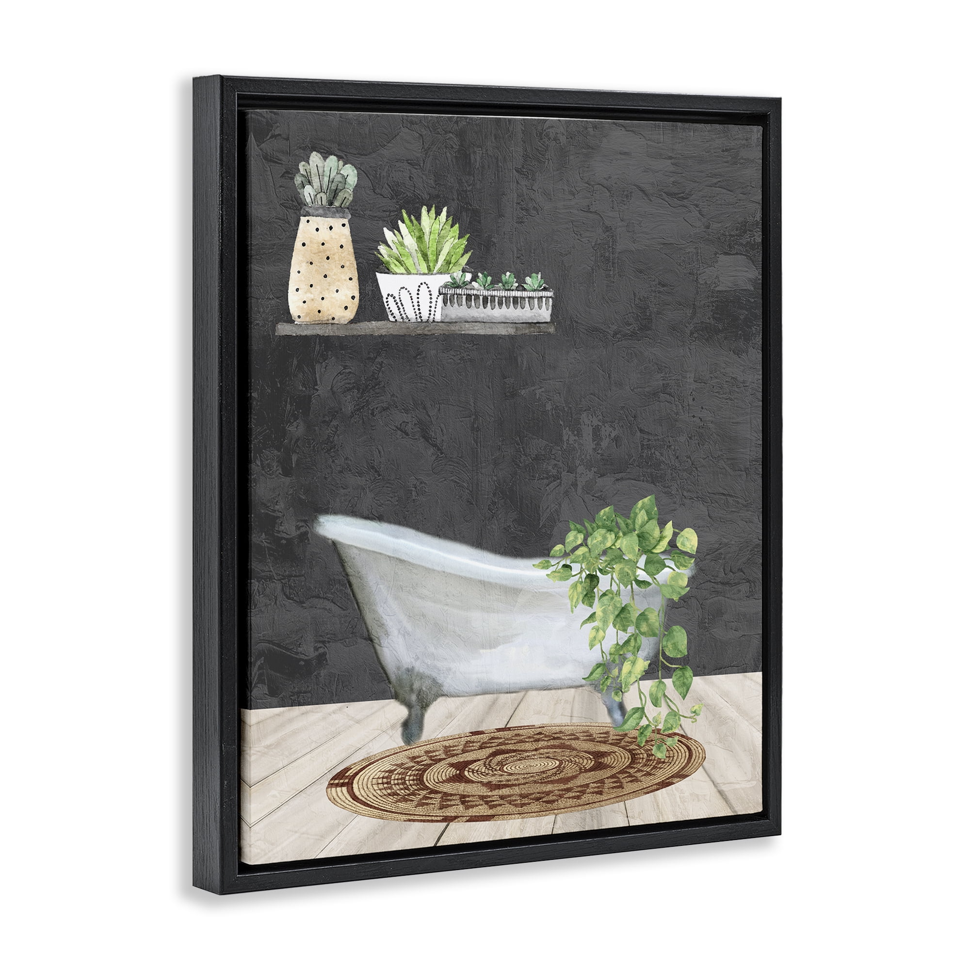 Stupell Industries Relaxing Greens Bathroom Bath & Laundry Painting Black Floater Framed Canvas Art Print Wall Art, 17 x 21