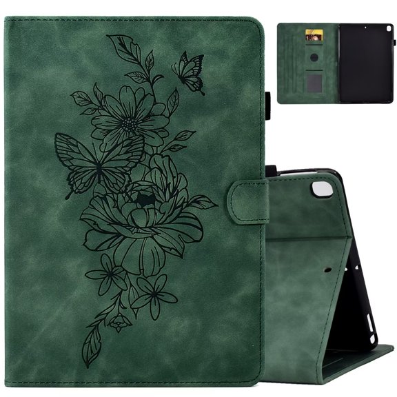 MonsDirect Case for iPad iPad 9th Generation 10.2 inch 2021-2019, 8th/7th Generation Suede Multi-Angle Stand Cover with Smart Wake/Sleep & Pen Holder & Card Slots for iPad 10.2/Pro 10.5 inch, Green