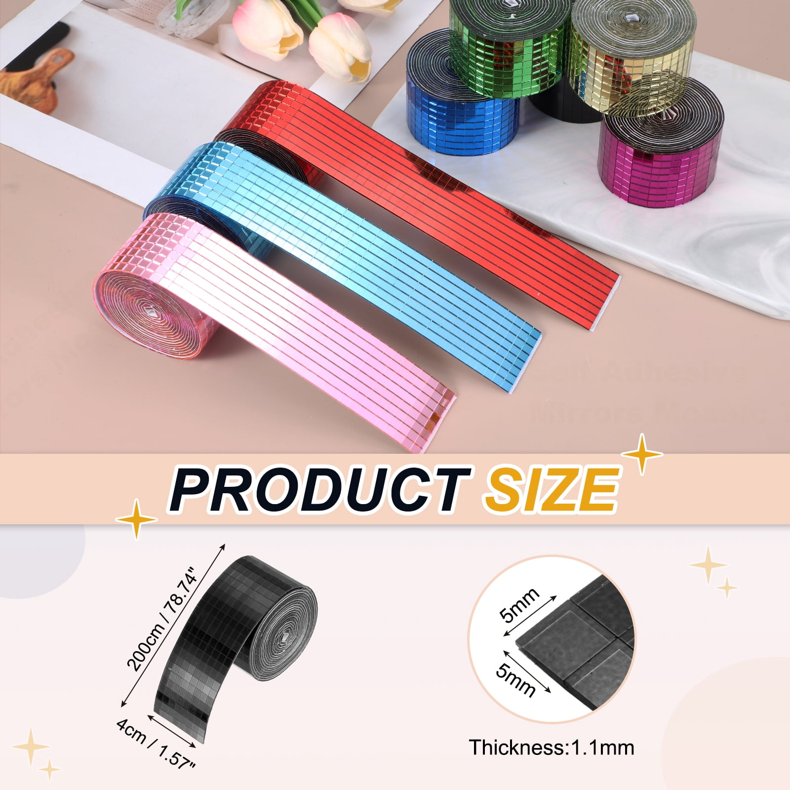Uxcell 5x5mm Self Adhesive Mirrors Mosaic Tiles, 6400 Pcs Square Mini Glass Mosaic Disco Tile Sticker for DIY Craft Disco Ball Party Decoration, Black