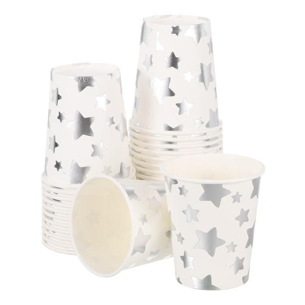 Vasos de papel desechables, paquete de 50, vasos decorativos de 9 oz para fiestas, para café, té, leche (estrella plateada)