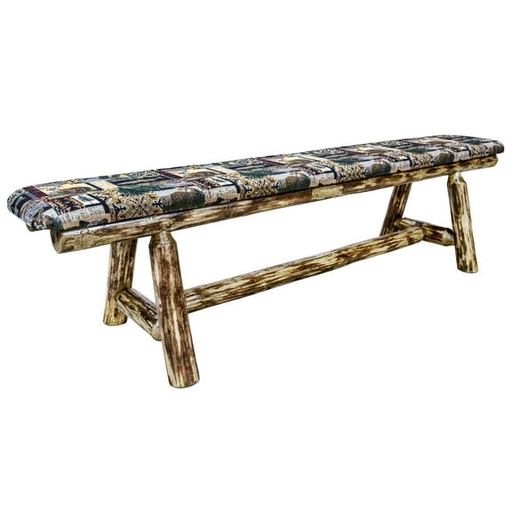 Glacier Country Collection Plank Style Bench, 6 Foot w/ Woodland Upholstery