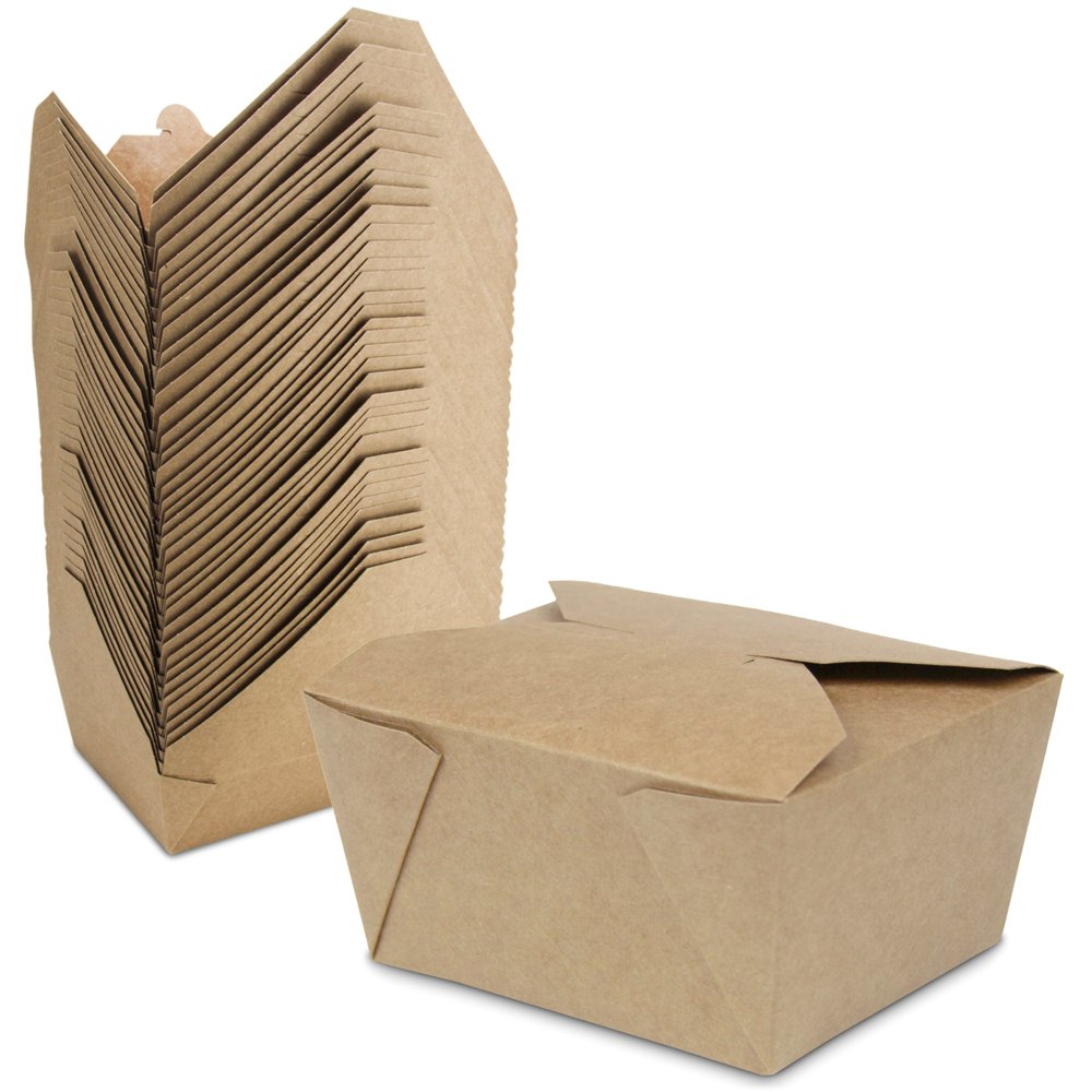 [450 Pack] 30 oz 5 x 4.5 x 2.5" Disposable Paper Take Out Food Containers, Microwaveble Folding