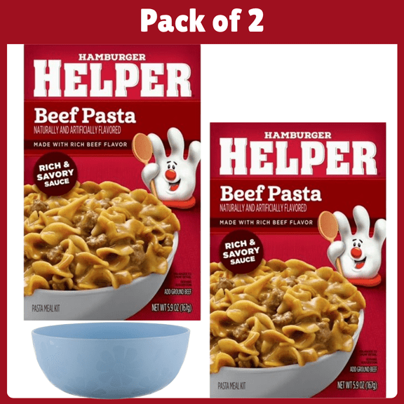 Pack of 2 Hamburger Helper Pasta Beef with Rich Beef Flavor, 5.9 Ounces Box-With Bowl