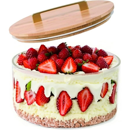 YANGLI 8 Inch Large Glass Trifle Bowl with Sealed Lid - Microwave Safe Mixing & Serving Bowl for Ice Cream, Cake, Salad, Fruit