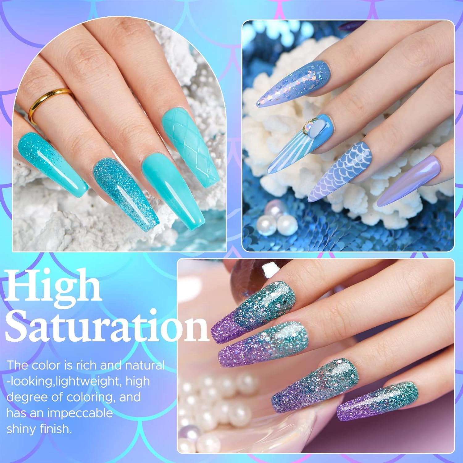 AZUREBEAUTY 31 Pcs Dip Powder Nail Kit Starter 20 Colors Glitter Nude Green Mermaid Serie Dip Powders Liquid Set with Base Top Coat Activator French Nails Art Manicure DIY Salon Christmas Gift