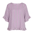 thumbnail image 5 of Summer Boatneck Striped Elegant Tops for Women Loose Fit Casual Ruffle Elbow Sleeve Tee Trendy Outdoor T-Shirts for 2026, 5 of 8