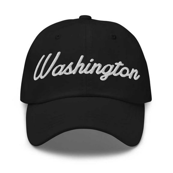 Washington Baseball Cap Washington Dad Hat Bold Script District of Columbia DC Hat Embroidered Souvenir Gift Black