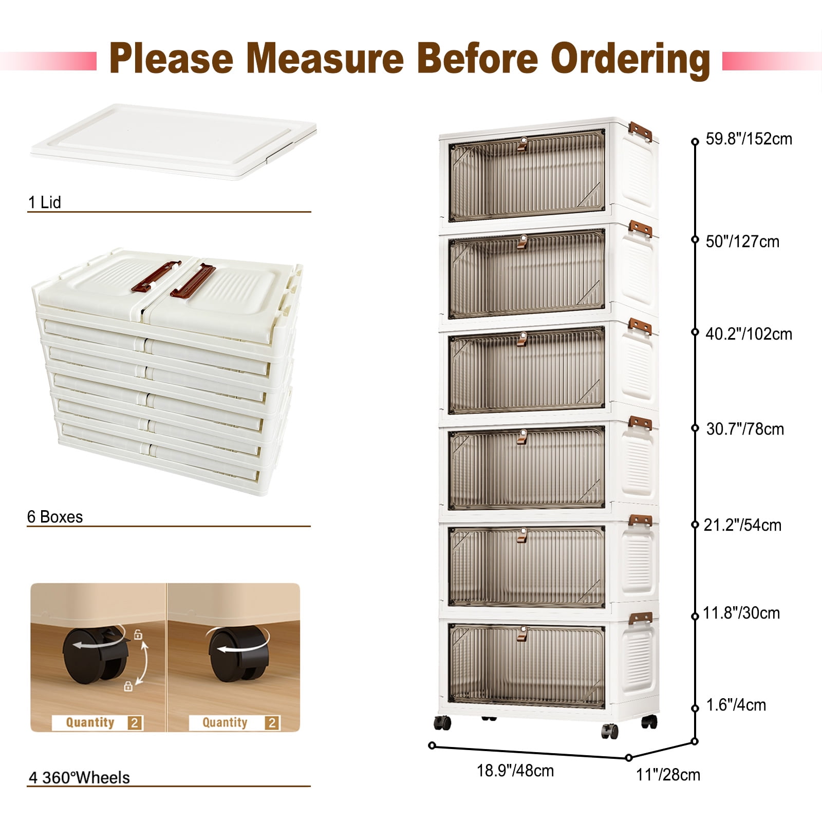 6 Tiers Storage Bins-Plastic Storage Bins, Storage Bins with Wheels, Closet Organizers and Storage,Magnetic Dual Open Collapsible Storage Bins for Home and Office Storage