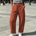 thumbnail image 2 of Cotton Linen Pants Women Wide Leg Loose Casual Cropped Elastis Waisted Pants for Women with Pockets, 2 of 8