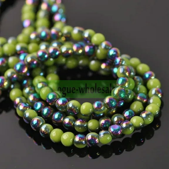 U8MO Wholesale 4mm 6mm 8mm Round Opaque Glass Loose Beads lot Jewelry Making Findings-25#Jade Olive Green & Colorized-4mm/100pcs