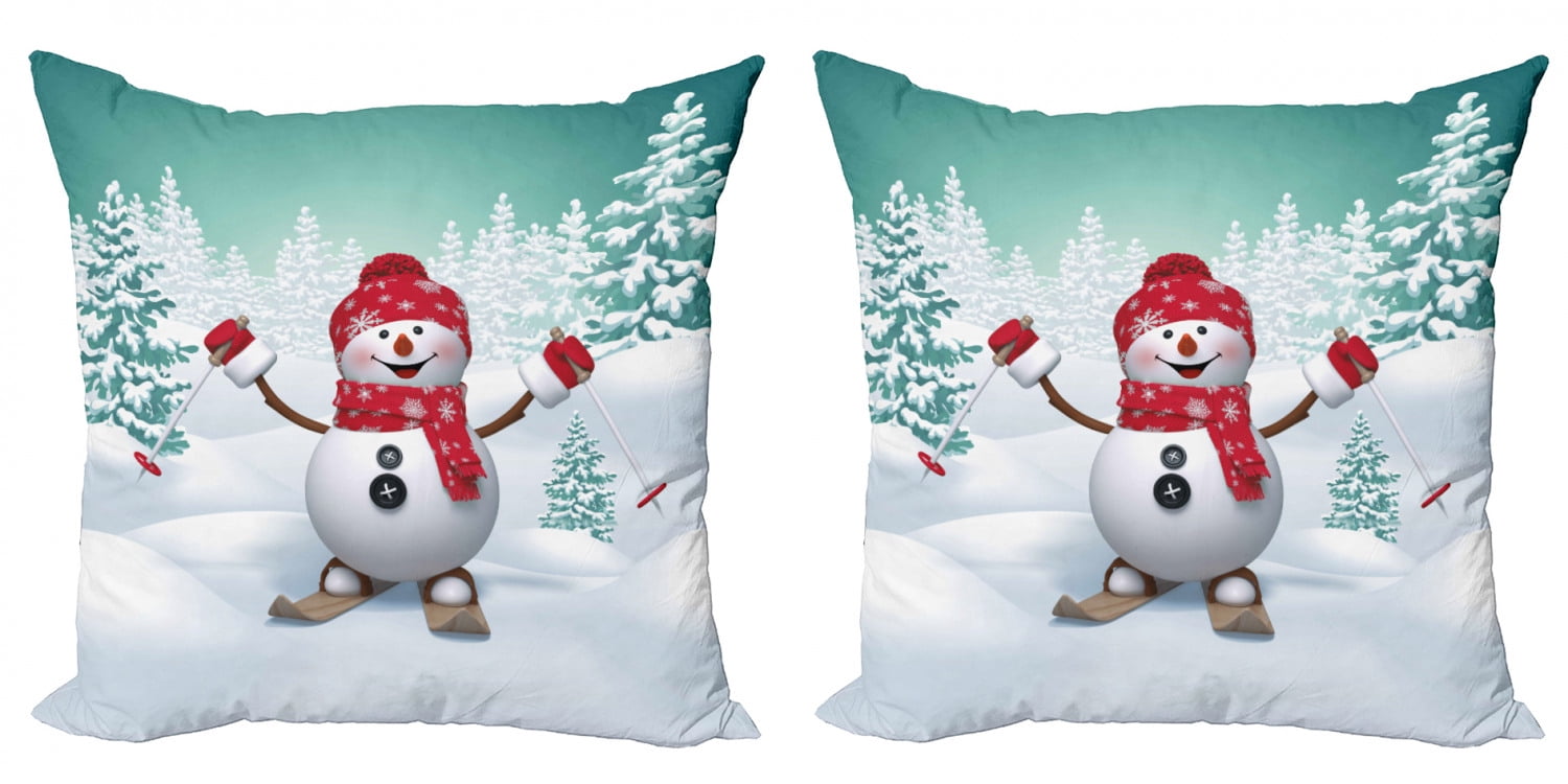 Ambesonne Winter Scene Cushion Cover Set of 4 for Couch and Bed in 4 Sizes