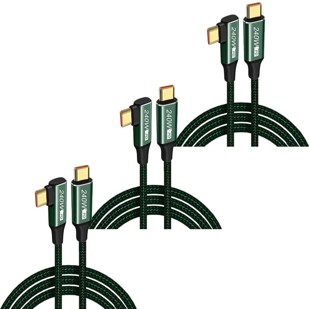 Cable de transferencia Tipo C GoldLink 2LI 3Pzas 2m Rápida 240 W 5-A Tipo C 90° Tipo C Verde.