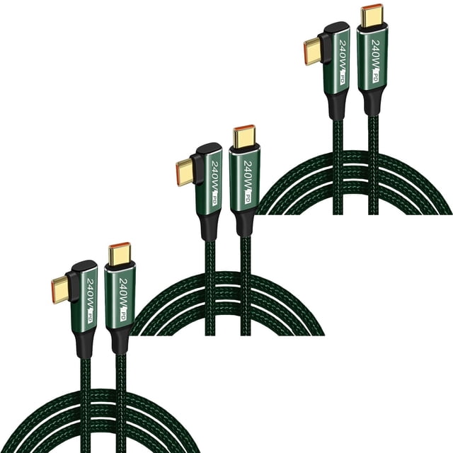 Cable de transferencia Tipo C GoldLink 2LI 3Pzas 2m Rápida 240 W 5-A Tipo C 90° Tipo C Verde.