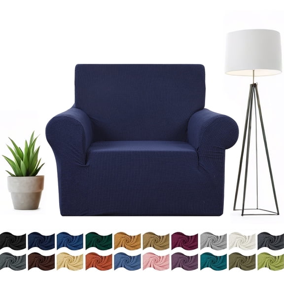 Stretch Single Sofa Slipcover 1 Piece Couch Sofa Cover Furniture Protector 1 Seater Sofa with Elastic Bottom for Kids and Pets,Jacquard Small Checked Pattern Fabric(with Velcro)