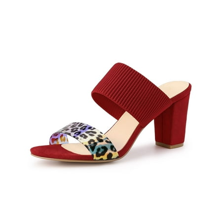 

Allegra K Women s Leopard Printed Chunky Heeled Slide Sandals