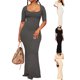 thumbnail image 3 of Mujeres Envuelto Vestido Largo Mangas Cortas Cuello Cuadrado Color Sólido Casual Fiesta Verano Vestido Largo Nituyy Vestido largo cruzado de mujer, 3 of 5