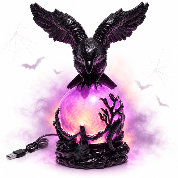 Diceymbol Resin Crow Night Light Halloween Creative Ornament, 7. in Luminous Desktop Decoration for Desk, Shelf, Mantel and Entryway