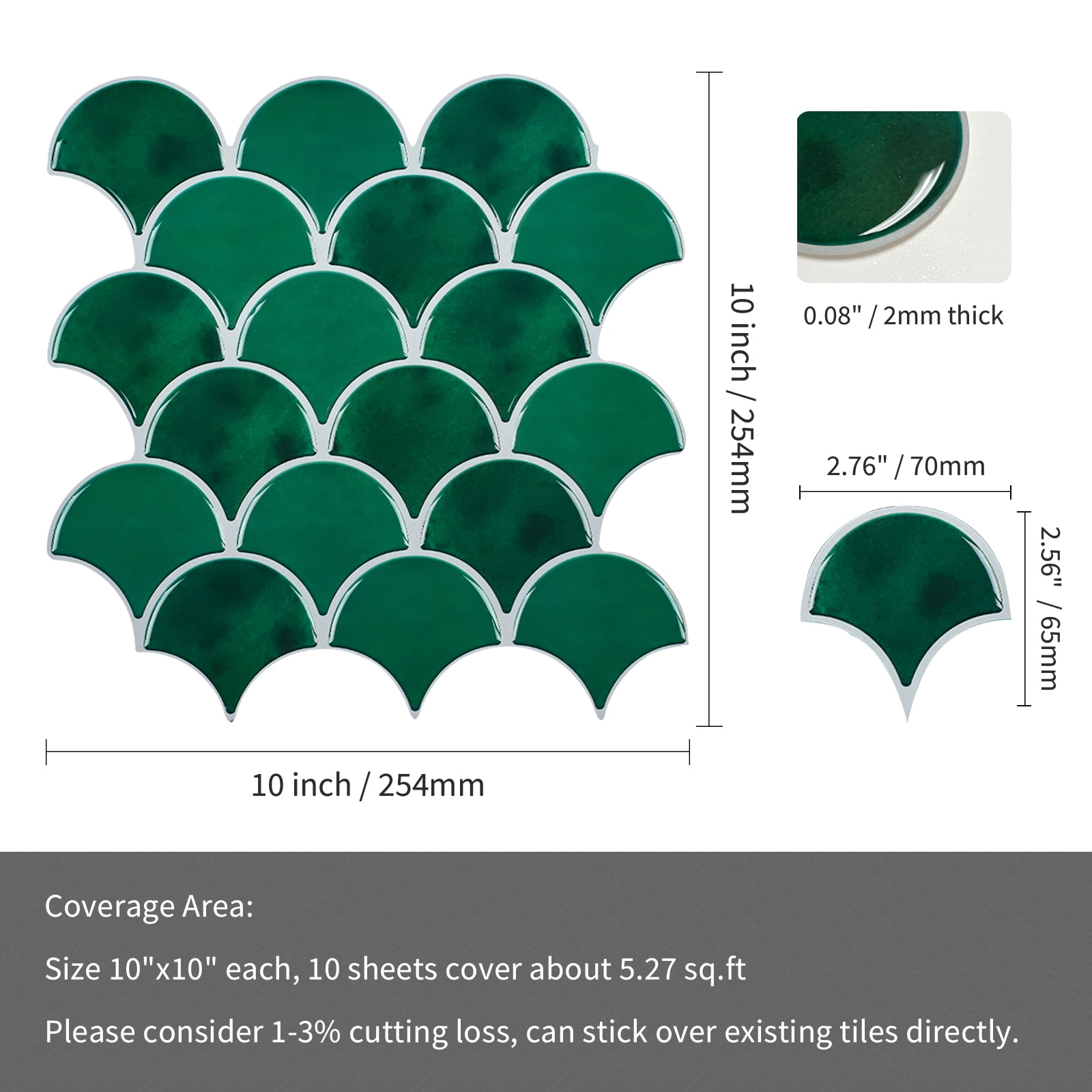 HOMEART Peel and Stick Backsplash Fish Scale Gel Tile, Scallop Stick on Wall Tiles Kitchen Backsplash