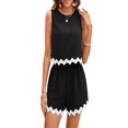 thumbnail image 3 of Women Round Neck Sleeveless Ric Rac Trim 2 Piece Shorts Set Black S, 3 of 10
