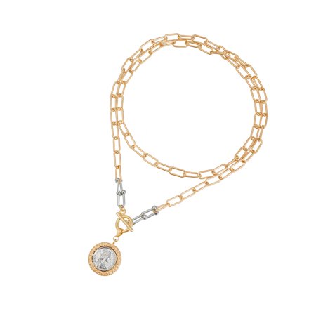 Vintage Inspired Embossed Coin Necklace Sturdy Alloy Chain Dateless Women's Jewelry Versatile Retro Necklace Gift
