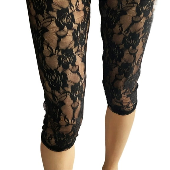Aellinatey Women Flower Lace Shorts See Through Mesh Thin Capris Leggings Underpant Tights