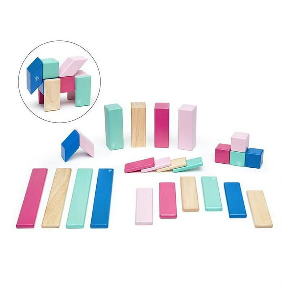 Ensemble de 24 Pcs de Blocs Magnétiques en Bois Tegu, Blossom