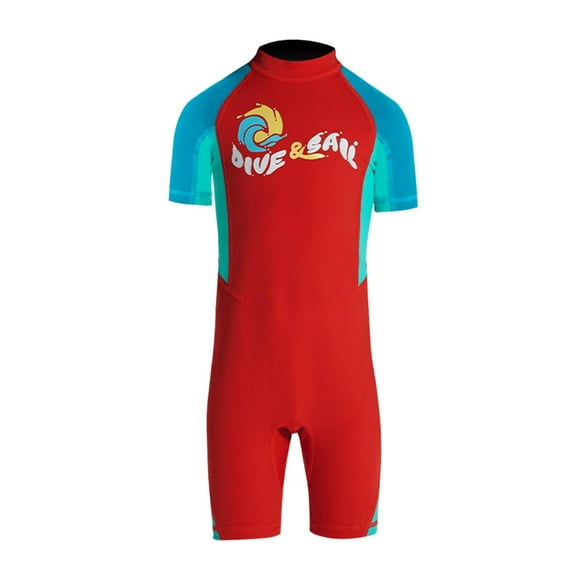 Trajes de neopreno para niños Traje de buceo Traje de neopreno con cremallera en la espalda Protección solar Traje de neopreno corto rojo