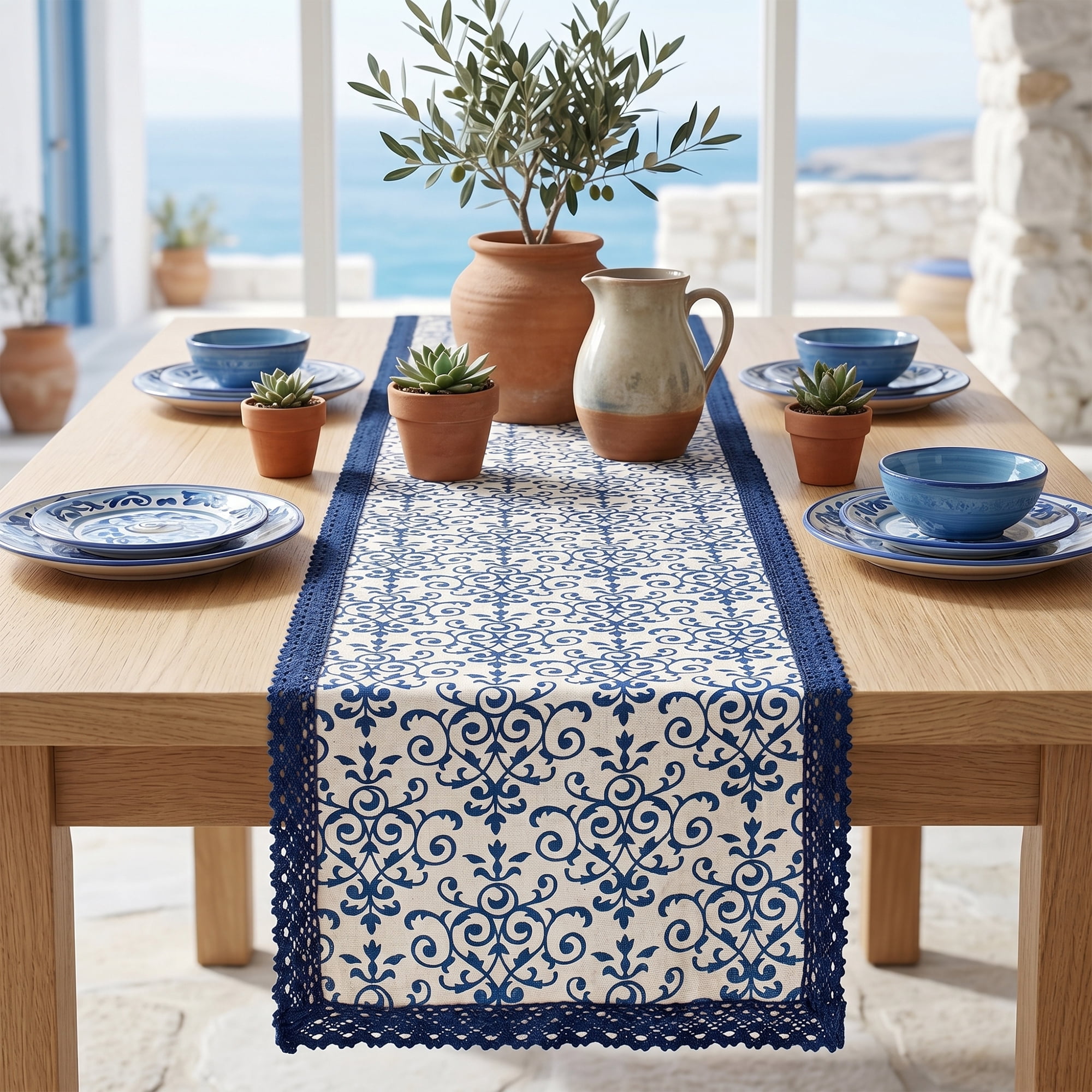 Unique Bargains Birthday Decorations Washable Cotton Kitchen Runner Blue 11.8x86.6in