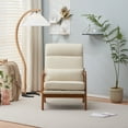 thumbnail image 6 of Hassch High Back Armchair Accent Linen Chair with Wood Armrest for Living Room, Off-White, 6 of 10