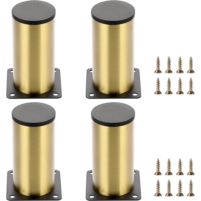 Patas de acero inoxidable para muebles, redondas doradas de 10 cm, juego de 4 para sillas, mesas, armarios, escritorios y sofás. Fácil instalación con tornillos