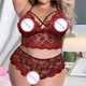 thumbnail image 5 of Gibobby Conjunto de lencería de encaje Mujeres Sexy Malla de Encaje Floral Bordado Liga ligada Lencería Ropa Interior Conjuntos de lencería Sexy(Rojo, M), 5 of 5