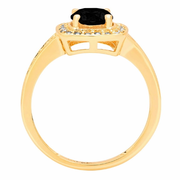 1.335 ct Round Cut Natural Onyx Halo Engagement Ring for Women in 18K Yellow Gold