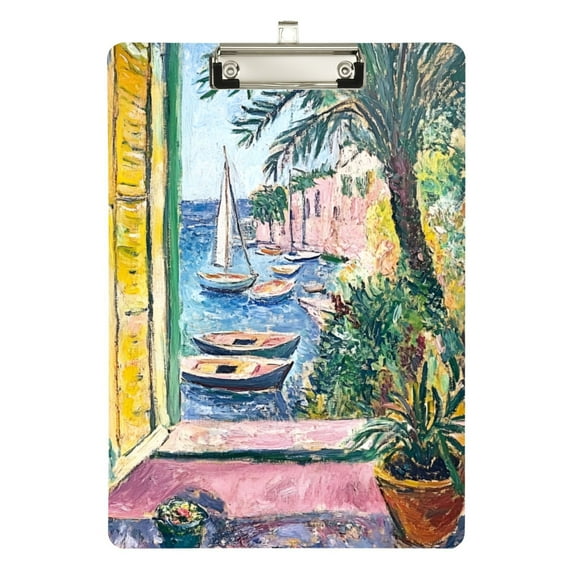 FORMRS Acrylic Clipboard with Low Profile Clip Standard A4 Letter Size, 12.5" x 9", Ocean Boat