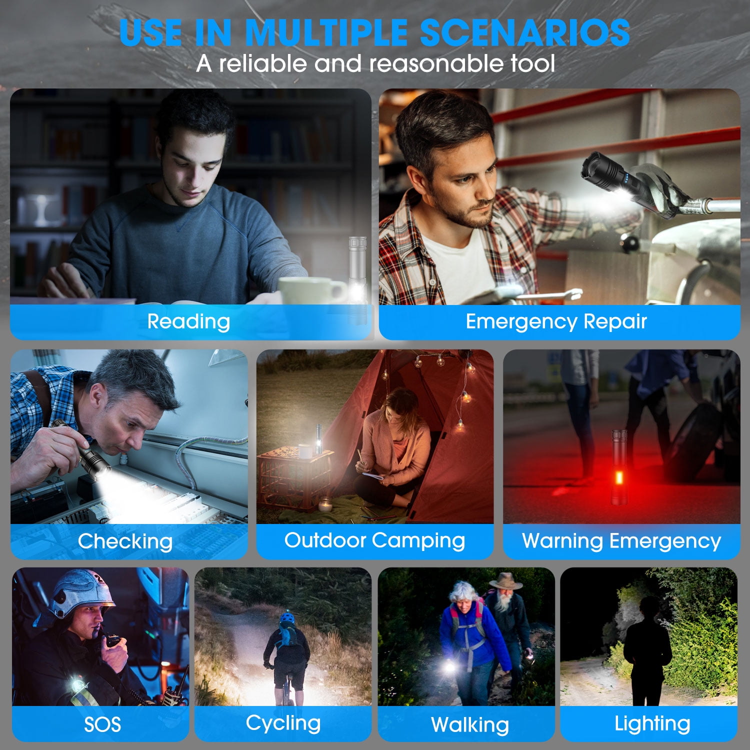 90000 Lumens Powerful Flashlight, Rechargeable Waterproof Searchlight Super Bright Handheld Led Flashlight with USB Zoom Torch for Emergency Hiking Hunting Camping