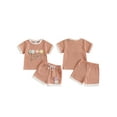 thumbnail image 2 of Loicainy Toddler Baby Girl Summer Waffled Clothes Set 9 12 18 24 Months 2T 3T 4T 3D Flower Short Sleeve Round Neck Tops Elastic Waist Shorts Outfit, 2 of 9