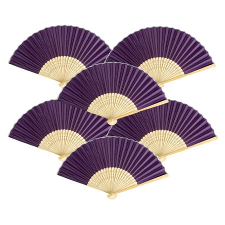 

Thy Collectibles Pack of 6 Handheld Paper and Bamboo Folding Fans for Wedding Party Church Festivals Home and DIY Decoration (Dark Purple)