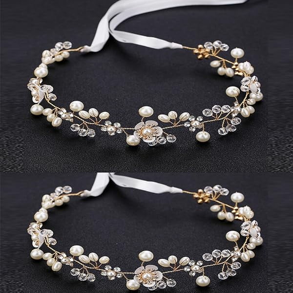 wonima11 Hairband, Gold 2PCS, Wedding Hair Accessory for Flower Girls, Princess Headpiece, Pearl Headband, Women Headbands