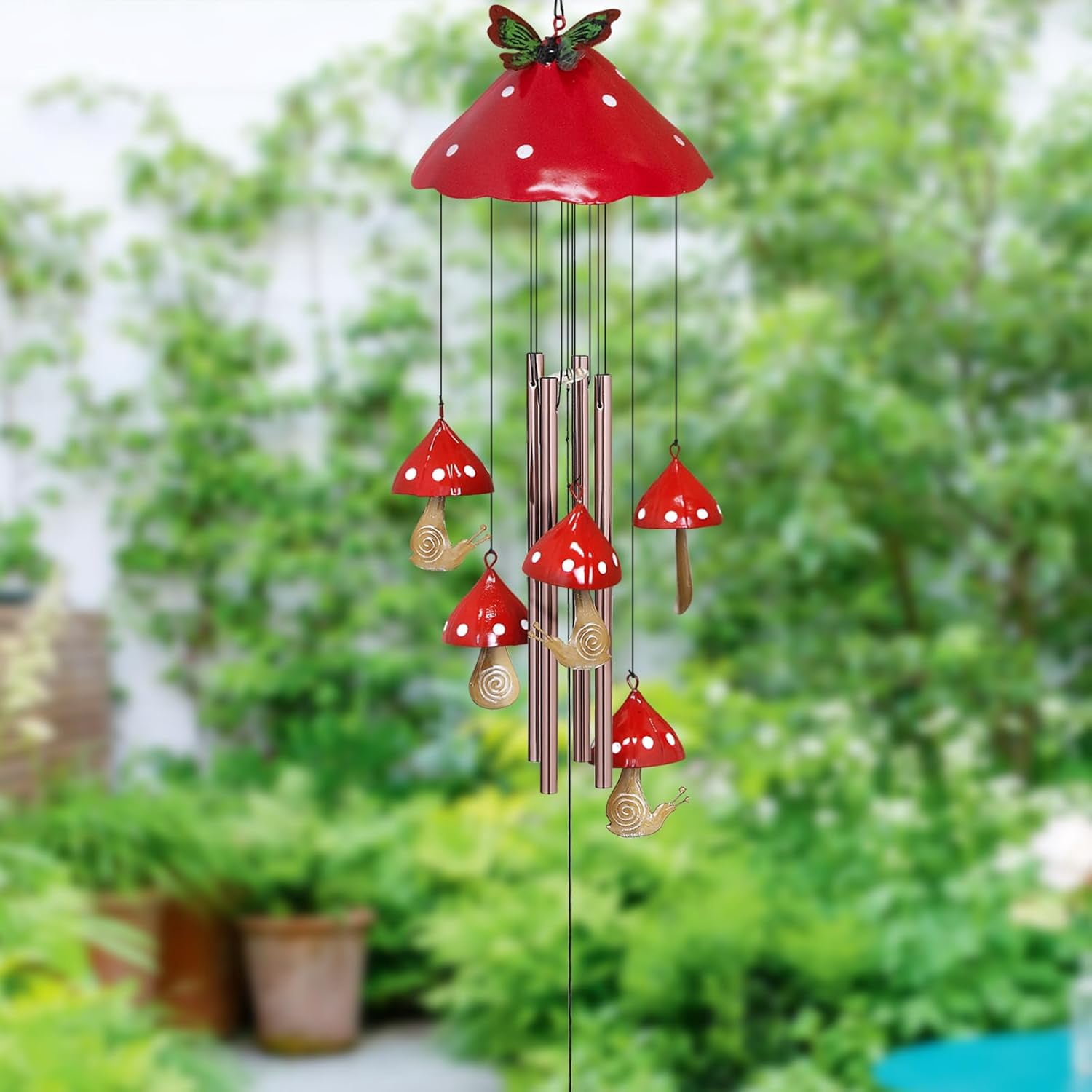 Wind Chimes for Outside, Mushroom Wind Chime Garden Decor Outdoor, Yard Decorations Wind Chimes for Mom Grandma Women Housewarming（Red）