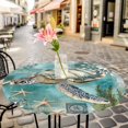 thumbnail image 6 of Coastal Turtle Round Tablecloth for 55-60 Inch Tables,Fitted Table Cover with Elastic Edge,Vintage Teal Starfish Coral Nautical Waterproof Outdoor Table Cloth Protector for Patio Garden Dinner Picnic, 6 of 9