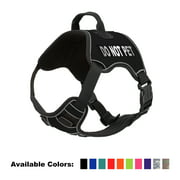 DogLine - DO NOT PET No-Pull Dog Harness With Reflective Removable Patches Soft Comfortable Vest with Quick Release Dual Buckles Hardware and Handle Quest(Black: Girth 18" - 22")